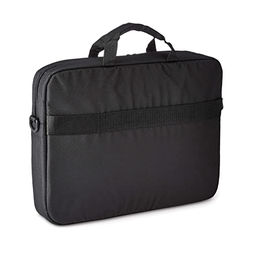 Amazon Basics - Funda compacta para portátil con correa para el hombro y bolsillos para guardar accesorios, (44 cm), negro, 1 unidad