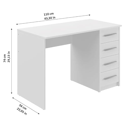 Amazon Basics Idro Modern - Escritorio con 4 cajones, 56 x 110 x 73 cm (blanco) (Antes éramos Movian)