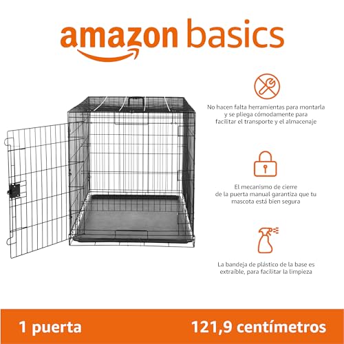 Amazon Basics - Jaula para perro de alambre metálico, Duradero,Plegable con bandeja, puerta única, 122 cm, negro