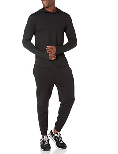 Amazon Essentials Camiseta Tech con Capucha y Manga Larga en Tejido Elástico Hombre, Negro, M