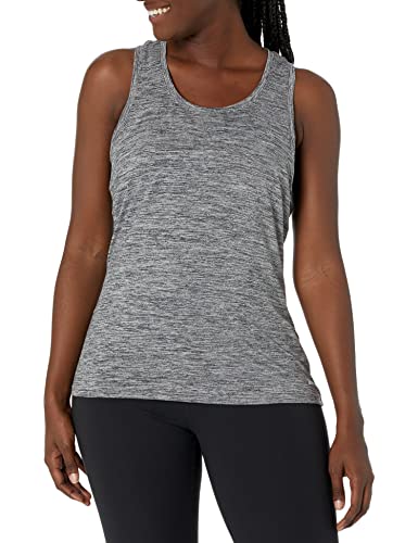 Amazon Essentials Camiseta Técnica con Espalda Deportiva en Tejido Elástico (Disponible en Tallas Grandes) Mujer, Pack de 2, Gris Oscuro Teñido Multicolor/Negro, L