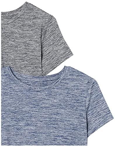 Amazon Essentials Camiseta Técnica Elástica de Manga Corta y Cuello Redondo (Disponible en Tallas Grandes) Mujer, Pack de 2, Azul Marino Mezcla/Negro Mezcla, L