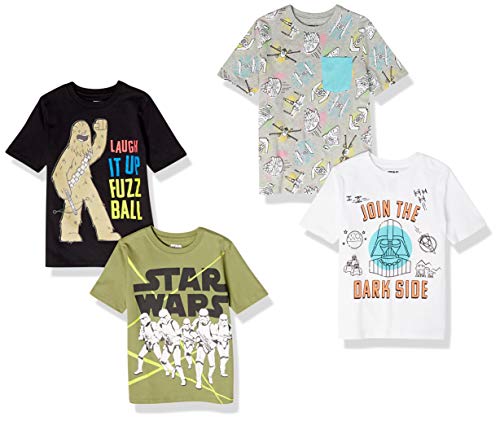 Amazon Essentials Disney | Marvel | Star Wars Camisetas de manga corta (anteriormente Spotted Zebra) Niño Pequeño, Pack de 4, Multicolor/Star Wars, 4 años