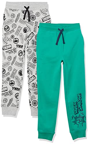 Amazon Essentials Disney | Marvel | Star Wars Pantalones Deportivos de Felpa (Anteriormente Spotted Zebra) Niño, Pack de 2, Marvel/Hulk, 8 años