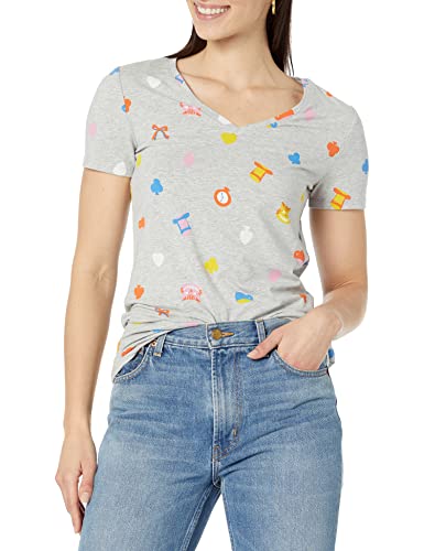 Amazon Essentials Disney | Marvel | Star Wars | Princess Camiseta de Cuello en v de Manga Corta y Ajuste Clásico Mujer, Pack de 2, Disney Alice, XXL