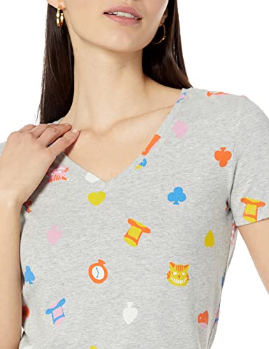 Amazon Essentials Disney | Marvel | Star Wars | Princess Camiseta de Cuello en v de Manga Corta y Ajuste Clásico Mujer, Pack de 2, Disney Alice, XXL