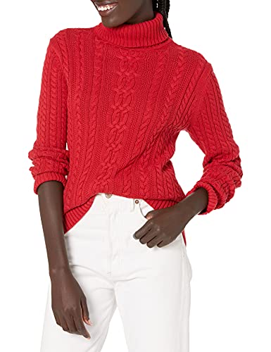 Amazon Essentials Jersey de Cuello Vuelto y Punto Cable de Tipo Pescador (Disponible en Tallas Grandes) Mujer, Rojo, S