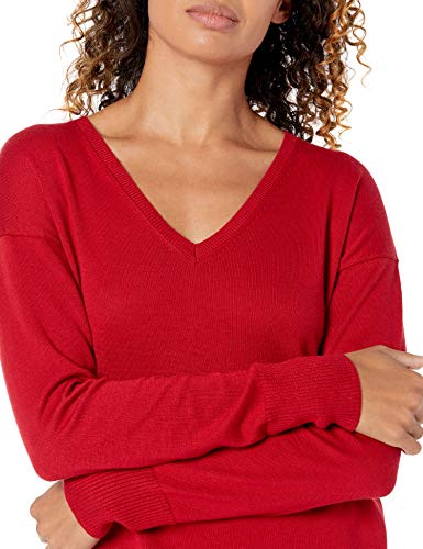 Amazon Essentials Jersey Tipo Túnica Ligero de Manga Larga y Cuello en Pico (Disponible en Tallas Grandes) Mujer, Rojo, M