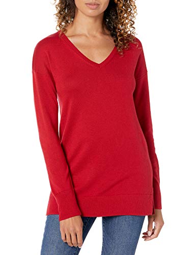 Amazon Essentials Jersey Tipo Túnica Ligero de Manga Larga y Cuello en Pico (Disponible en Tallas Grandes) Mujer, Rojo, M