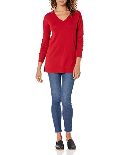 Amazon Essentials Jersey Tipo Túnica Ligero de Manga Larga y Cuello en Pico (Disponible en Tallas Grandes) Mujer, Rojo, M