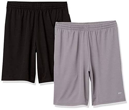 Amazon Essentials Pantalón Corto Holgado, técnico y de Estilo Deportivo (Disponible en Tallas Grandes y Largos Especiales) Hombre, Pack de 2, Gris/Negro, M