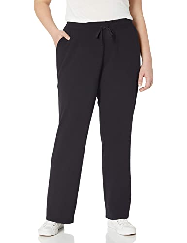 Amazon Essentials Pantalón de chándal en Felpa con Pernera Recta (Disponible en Tallas Grandes) Mujer, Negro, L