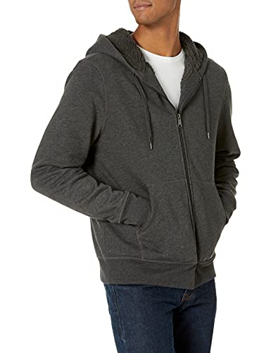 Amazon Essentials Sudadera de Forro Polar con Capucha, Cremallera Completa y Forro Sherpa Hombre, Carbón Mezcla, L