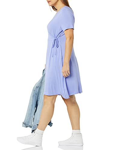 Amazon Essentials Vestido Efecto Cruzado de Manga Corta Mujer, Violeta Suave, L