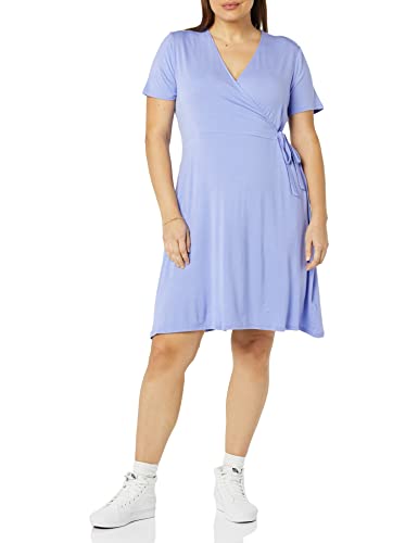 Amazon Essentials Vestido Efecto Cruzado de Manga Corta Mujer, Violeta Suave, L