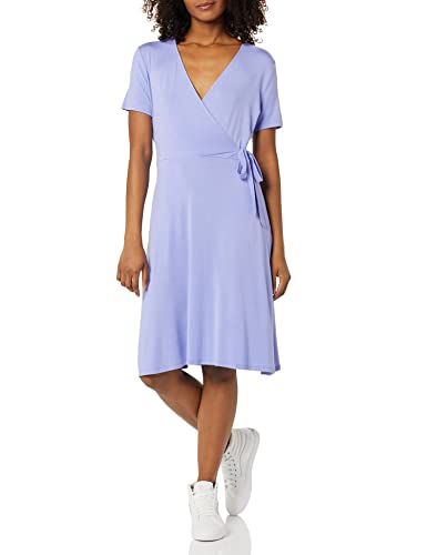 Amazon Essentials Vestido Efecto Cruzado de Manga Corta Mujer, Violeta Suave, L