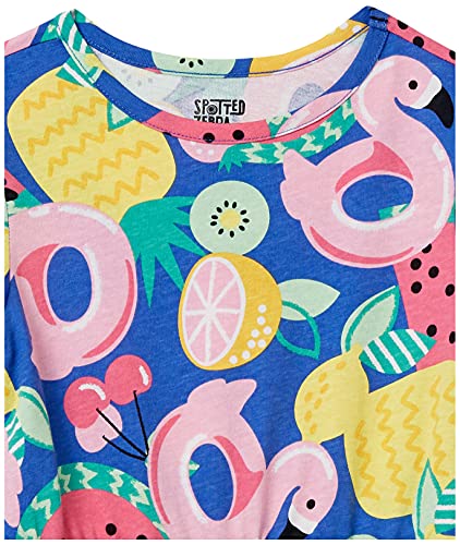 Amazon Essentials Vestidos de Punto de Manga Corta con Cintura ceñida (Anteriormente Spotted Zebra) Niña, Pack de 2, Azul Oscuro Fruta/Verde Lima, 2 años