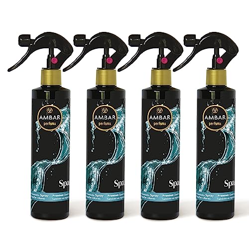 Ambar Perfums - Ambientador Spray Absorbe Olores Spa Especial Tejidos, ¡No mancha! Pack de 4 uds de 280 ml.