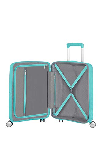 American Tourister Soundbox - Spinner S Expandible Equipaje de Mano, 55 cm, 35.5/41 L, Ampliable, Azul (Poolside Blue)