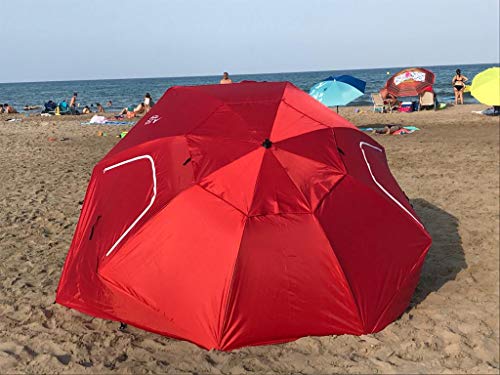 Amiaire Sombrilla de Playa - Sombrilla de Playa Grande 240 cm – 3 Posiciones - Protección UV, antiviento y Transpirable de Aluminio- Incluye Bolsa de Viaje (Rojo)