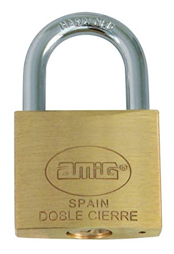 Amig - Candado de seguridad | Incluye 2 llaves | Latón y arco de Acero tratado | Para taquillas de gimnasio, puertas, armarios, maletas, mochilas | Doble cierre | Ancho: 40 mm