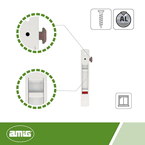 Amig - Cierre de Embutir para Ventanas y Puertas Correderas de Aluminio | Cerradura de Gancho para Empotrar | Aluminio | Color Blanco | Medidas: 174 x 29 mm