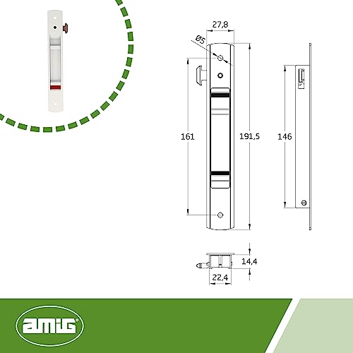 Amig - Cierre de Embutir para Ventanas y Puertas Correderas de Aluminio | Cerradura de Gancho para Empotrar | Aluminio | Color Blanco | Medidas: 174 x 29 mm