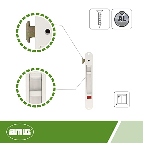 Amig - Cierre de Embutir para Ventanas y Puertas Correderas de Aluminio | Cerradura de Gancho para Empotrar | Aluminio | Color Blanco | Medidas: 174 x 23 mm