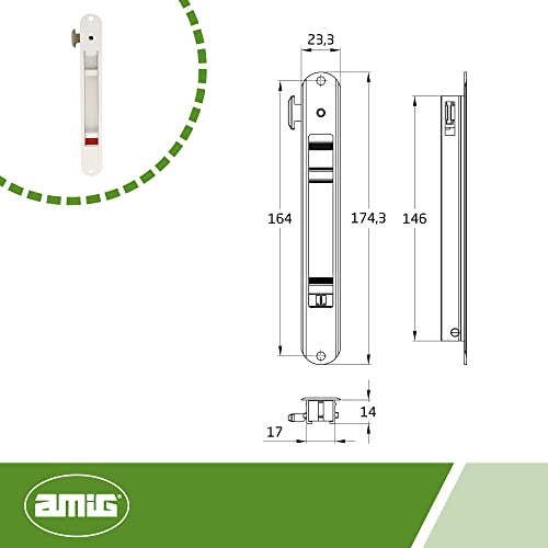 Amig - Cierre de Embutir para Ventanas y Puertas Correderas de Aluminio | Cerradura de Gancho para Empotrar | Aluminio | Color Blanco | Medidas: 174 x 23 mm