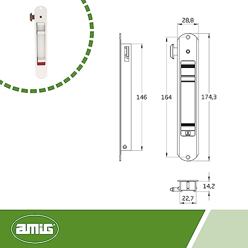 Amig - Cierre de Embutir para Ventanas y Puertas Correderas de Aluminio | Cerradura de Gancho para Empotrar | De Aluminio Acabado en Blanco | Medidas: 192 x 28 mm