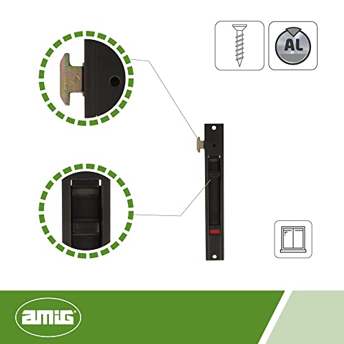 Amig - Cierre de Embutir para Ventanas y Puertas Correderas de Aluminio Mod.3600, Cerradura de Gancho para Empotrar, De Aluminio Acabado en Negro, Medidas: 174 x 23 mm