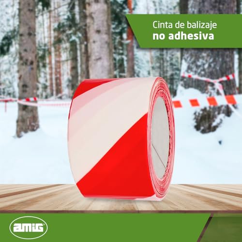 Amig - Cinta de Balizaje - Fabricada con Polietileno de Baja Densidad LDPE - 200 m de Longitud x 70 mm de ancho - Cinta de Señalización para Delimitar Zonas de Seguridad - Rojo y Blanco