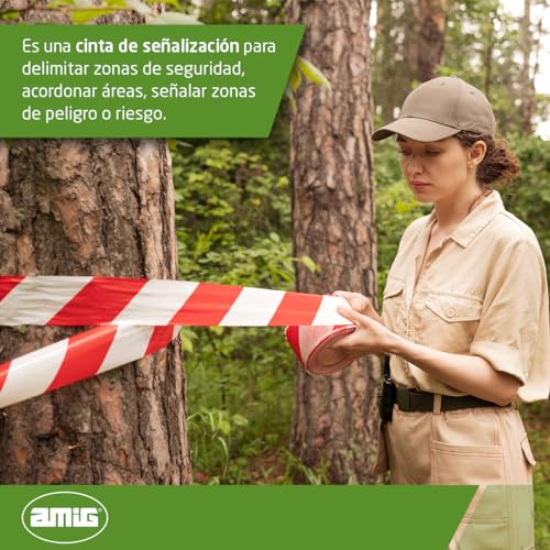 Amig - Cinta de Balizaje - Fabricada con Polietileno de Baja Densidad LDPE - 200 m de Longitud x 70 mm de ancho - Cinta de Señalización para Delimitar Zonas de Seguridad - Rojo y Blanco