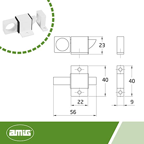 Amig - Pasador de Sobreponer para Ventanas | Pestillo de Perno Apto para Cierre Horizontal o Vertical | De Aluminio Acabado en Blanco | Medidas: 22 x 40 mm | Incluye Tirafondos