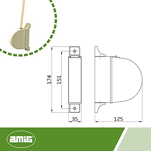 Amig - Recogedor de Persiana Exterior de Sobreponer Abatible - PVC - 3,5 x 17,4 x 12,5 cm (Ancho x Largo x Fondo). Medida de la Cinta: 14 mm (Ancho) - Resistente - Color: Marfil