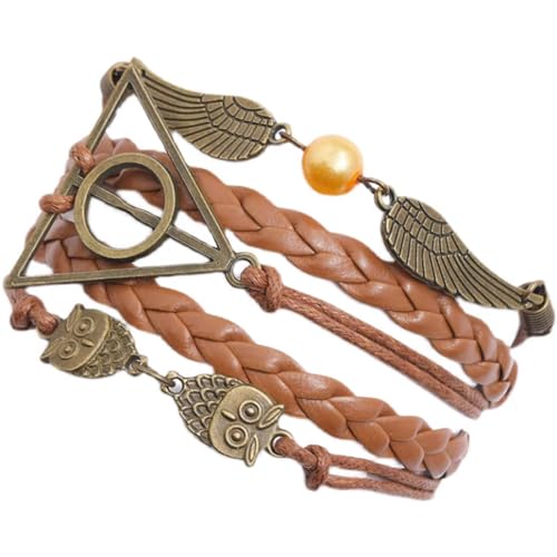 Amindz Pulseras de Harry Potter, Reliquias de la Muerte Golden, Pulsera y Las Reliquias de la Muerte con Búho y Alas, para Hombres y Mujeres, Pulsera de Reliquias de la Muerte, Regalo para Amantes