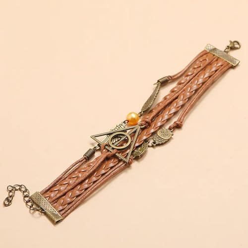 Amindz Pulseras de Harry Potter, Reliquias de la Muerte Golden, Pulsera y Las Reliquias de la Muerte con Búho y Alas, para Hombres y Mujeres, Pulsera de Reliquias de la Muerte, Regalo para Amantes