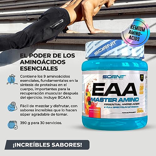 Aminoácidos esenciales completos - EAA Master Amino - 9 EAA en polvo - Aminoacidos BCAA 390 g (Fruit punch)