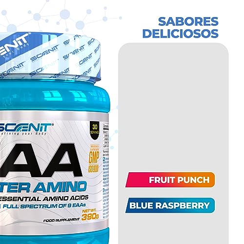 Aminoácidos esenciales - EAA Master Amino - 9 EAA en polvo - EAA aminoacidos - EAA 9 aminoacidos - Aminoacidos esenciales completos - Aminoácidos esenciales 9 - Aminoacidos BCAA 390 g (Blue raspberry)