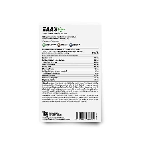 Aminoácidos Esenciales en Polvo de HSN EAA's | Sin Sabor 1 Kg = 67 Tomas por Envase | Leucina, Isoleucina, Valina, Lisina, Metionina, Treonina, Triptófano, Histidina, Fenilalanina