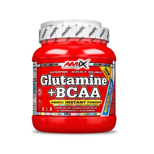 AMIX - Bcaa Glutamina - 530 Gramos - Complemento Alimenticio de Glutamina en Polvo - Reduce el Catabolismo Muscular - Ideal para Deportistas - Sabor Natural - Aminoácidos Ramificados