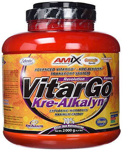 AMIX - Carbohidrato Rápido y Creatina - Vitargo + Kre-Alkalyn - Complemento Deportivo para Atletas de Élite - Recuperador Muscular - Sabor Naranja - 2 KG