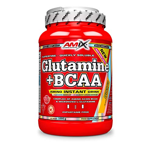 Amix - Glutamina + Bcaa - Suplemento Alimenticio - Mejora del Rendimiento - Contiene Aminoácidos Bcaa - Glutamina en Polvo - Nutrición Deportiva - Sabor a Naranja - Bote de 1 Kg