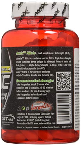 Amix - Nitric - Suplemento Alimenticio - Contiene Óxido Nitrico - Mejora la Fuerza - Favorece la Congestión - Nutrición Deportiva - Contiene 125 Cápsulas