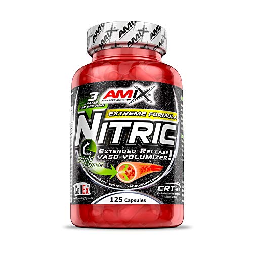 Amix - Nitric - Suplemento Alimenticio - Contiene Óxido Nitrico - Mejora la Fuerza - Favorece la Congestión - Nutrición Deportiva - Contiene 125 Cápsulas