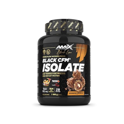 Amix | Proteína BLACK CFM ISOLATE - Ayuda a Mantener la Masa Muscular - Con Enzimas Digestivas - Fácil Digestión - Rápida Absorción - Proteína en Polvo - 1 Kg - Sabor Bombon crujiente