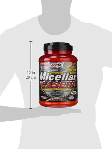 AMIX - Proteína Isolada Micellar Casein - Complemento Alimenticio con Alta Proporción de Caseína Micelar - Proteína para Ganar Masa Muscular - Contiene Enzimas Digestivas - Sabor Fresa - 1 KG