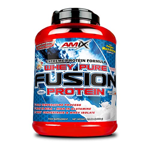 AMIX - Proteína Whey - Pure Fusion - 2,3 Kg - Concentrado de Suero Ultra Filtrado - Isolada con Splenda - Contiene L-glutamina - Proteínas para Aumentar Masa Muscular - Sabor Natural