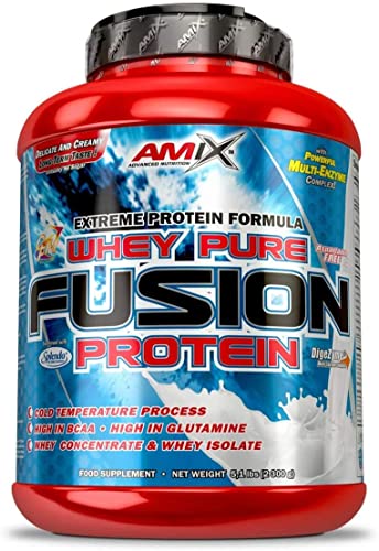 AMIX - Proteína Whey - Pure Fusion - 2,3 Kg - Concentrado de Suero Ultra Filtrado - Isolada con Splenda - Contiene L-glutamina - Proteínas para Aumentar Masa Muscular - Sabor Doble Chocolate Blanco