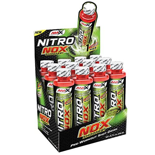 AMIX - Suplemento Deportivo - NitroNox Shooter en Formato de 12 x 140 ml - Ayuda a Mejorar el Rendimiento Muscular - Contiene Arginina y Beta Alanina - Sabor Uvas Azules